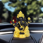 Divine Lord Ganesha Idol Dashboard Showpiece | 5-Inch Auspicious Statue for Car, Home Temple, Living Room Decor | Black & Gold (Black-Gold)