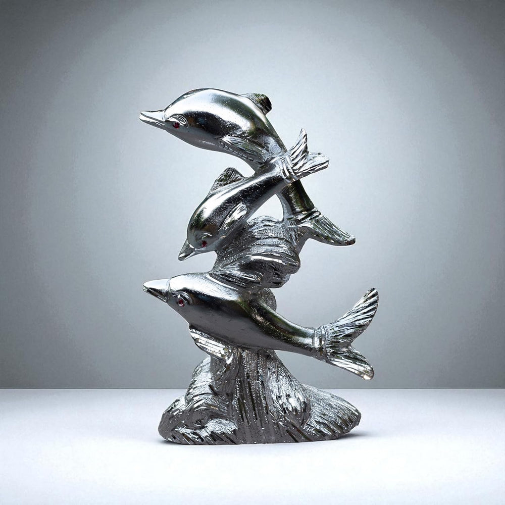 Premium White Metal Dolphin Showpiece – 9 Inch Silver Finish Figurine | Elegant Home & Office Decor, Living Room Table Accent & Feng Shui Gift