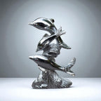 Premium White Metal Dolphin Showpiece – 9 Inch Silver Finish Figurine | Elegant Home & Office Decor, Living Room Table Accent & Feng Shui Gift