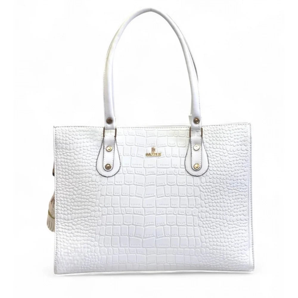 [ Duetras x Dazzle ] Vanity Croco Tote — Ivory White