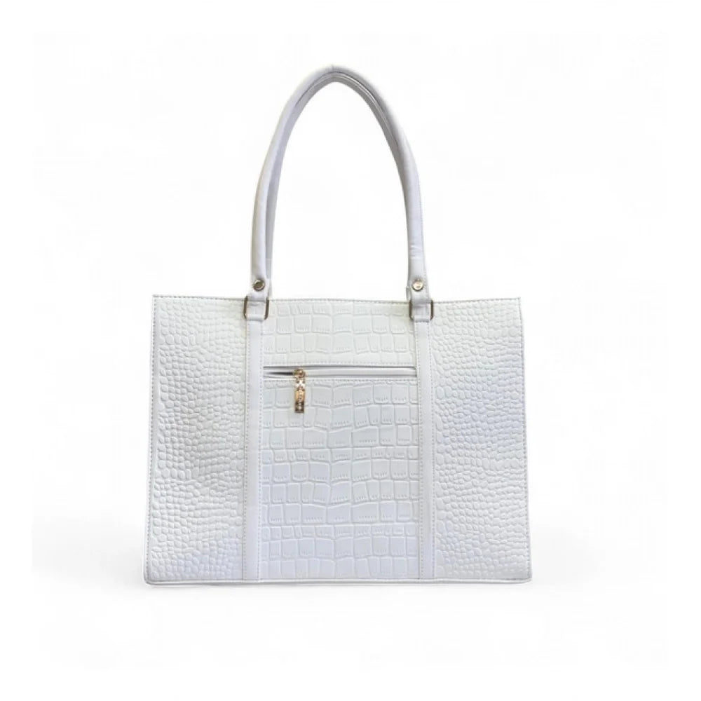 [ Duetras x Dazzle ] Vanity Croco Tote — Ivory White