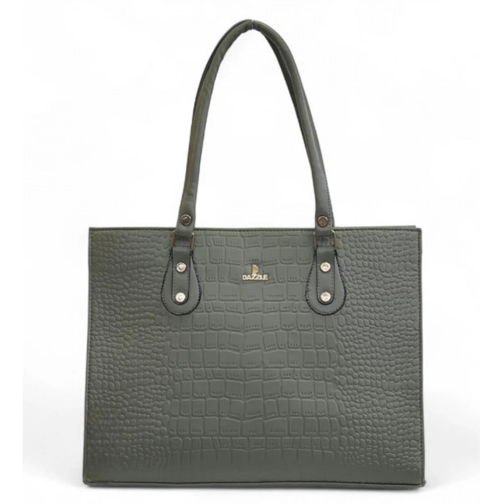 [ Duetras x Dazzle ] Vanity Croco Tote — Olive Green