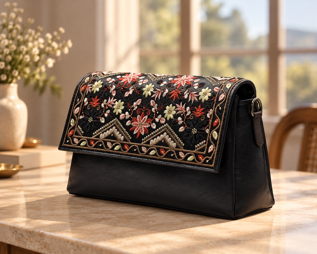 Vanity Floral Sling Bag — Midnight Black