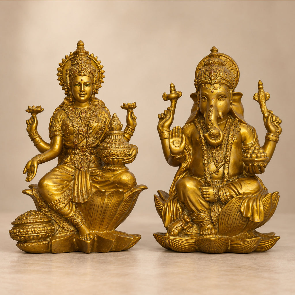 Lakshmi Ganesha Idol Set — Antique Gold
