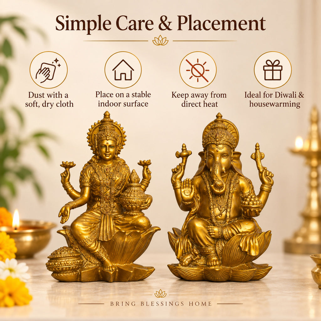 Lakshmi Ganesha Idol Set — Antique Gold