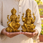 Lakshmi Ganesha Idol Set — Antique Gold