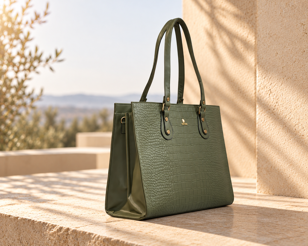 [ Duetras x Dazzle ] Vanity Croco Tote — Olive Green