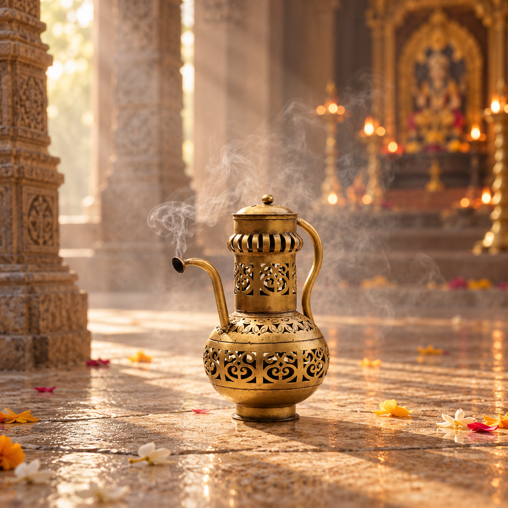 Surahi Brass-Finish Sambrani Burner - Tealight Holder