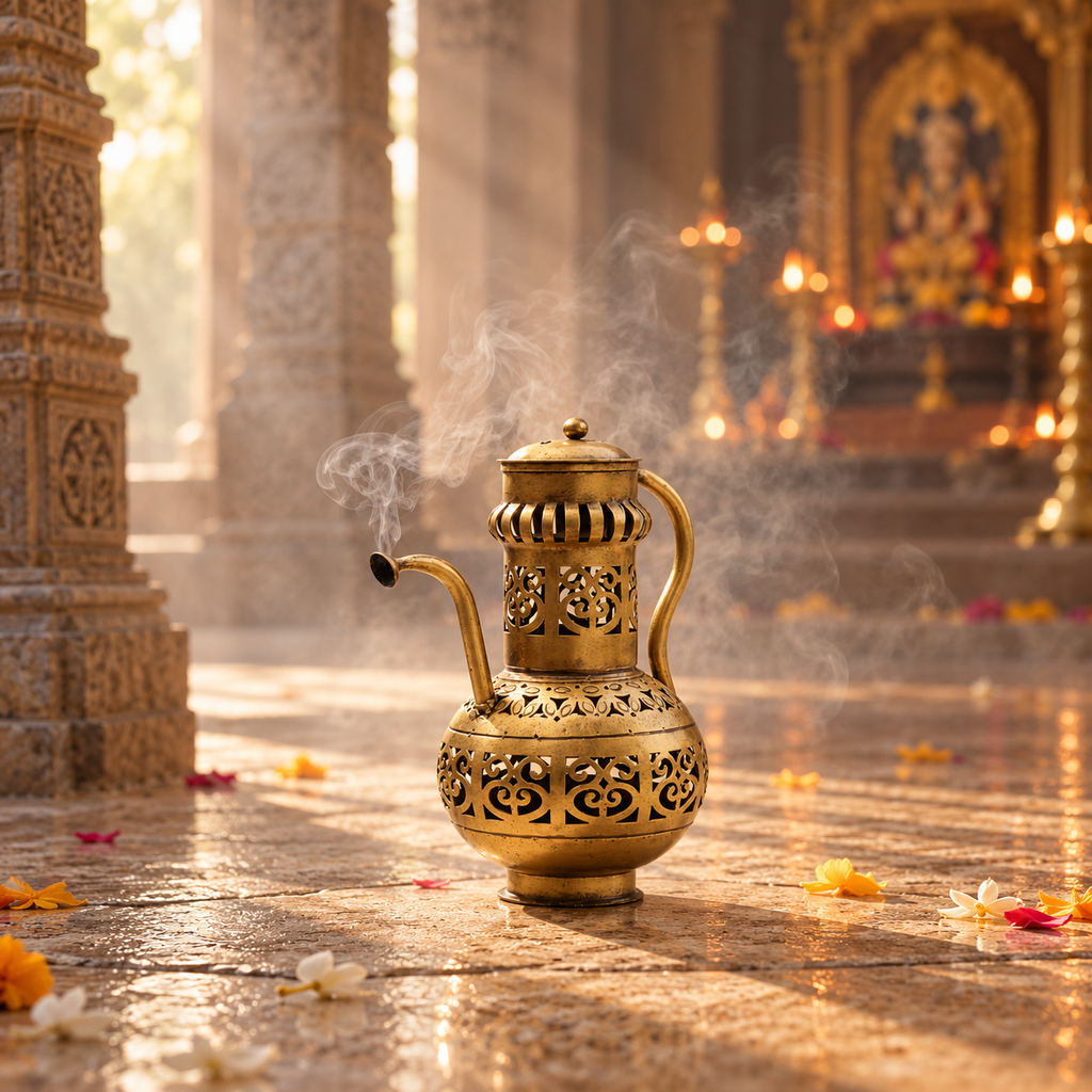 Surahi Brass-Finish Sambrani Burner - Tealight Holder