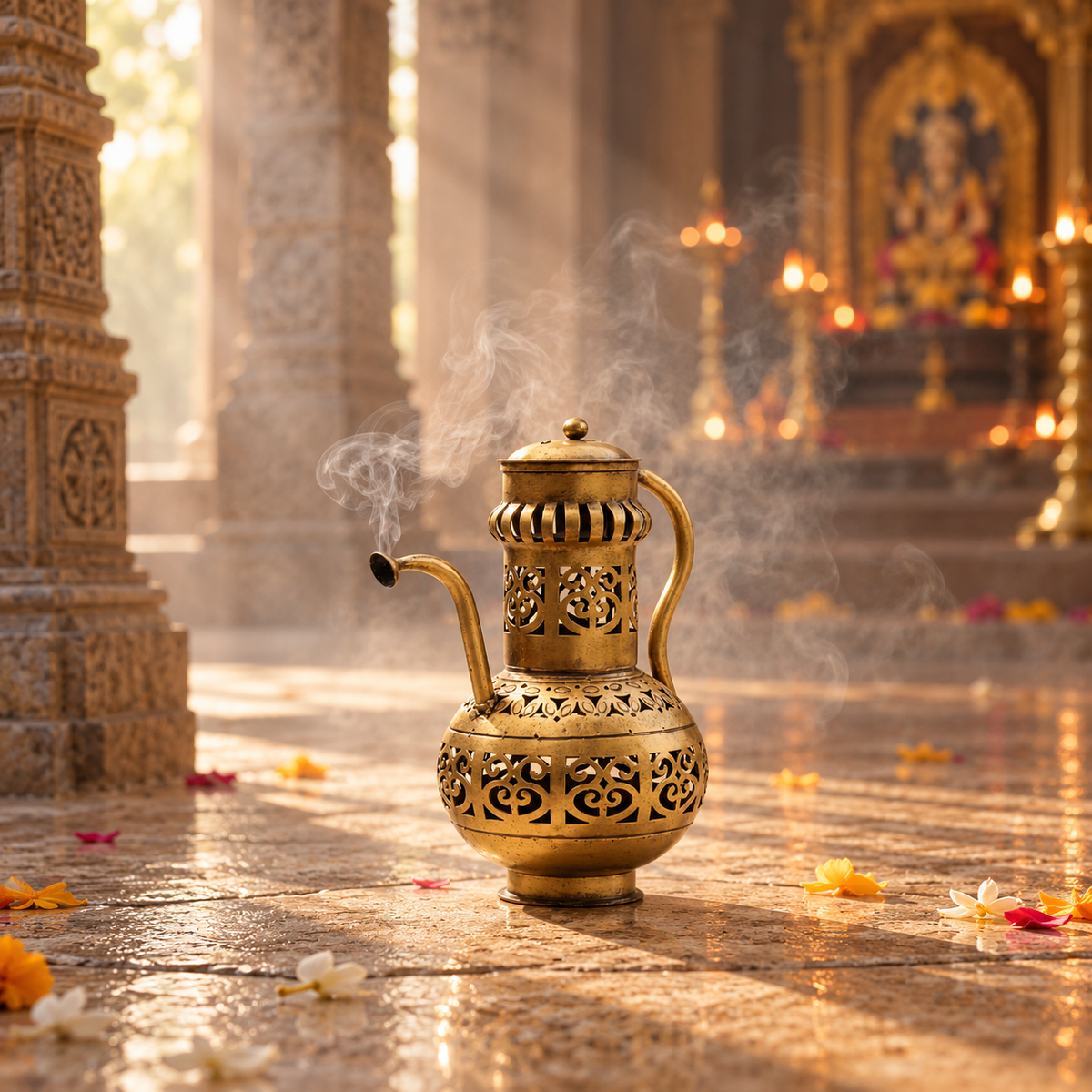Surahi Brass-Finish Sambrani Burner - Tealight Holder