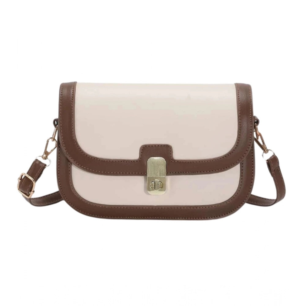Vanity Contrast-Trim Sling Bag - Beige