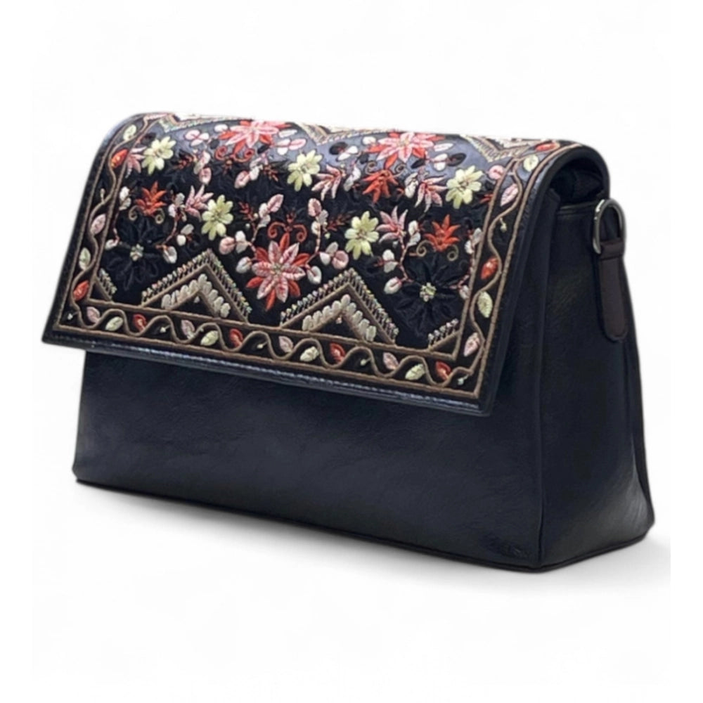 Vanity Floral Sling Bag — Midnight Black