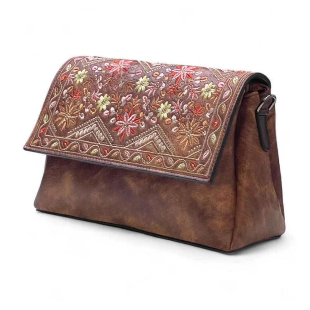 Vanity Floral Sling Bag — Mocha Brown