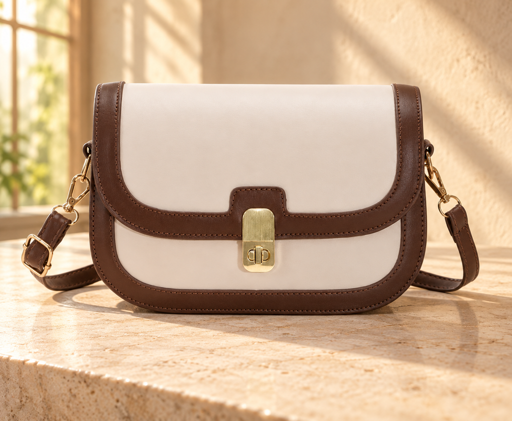 Vanity Contrast-Trim Sling Bag - Beige