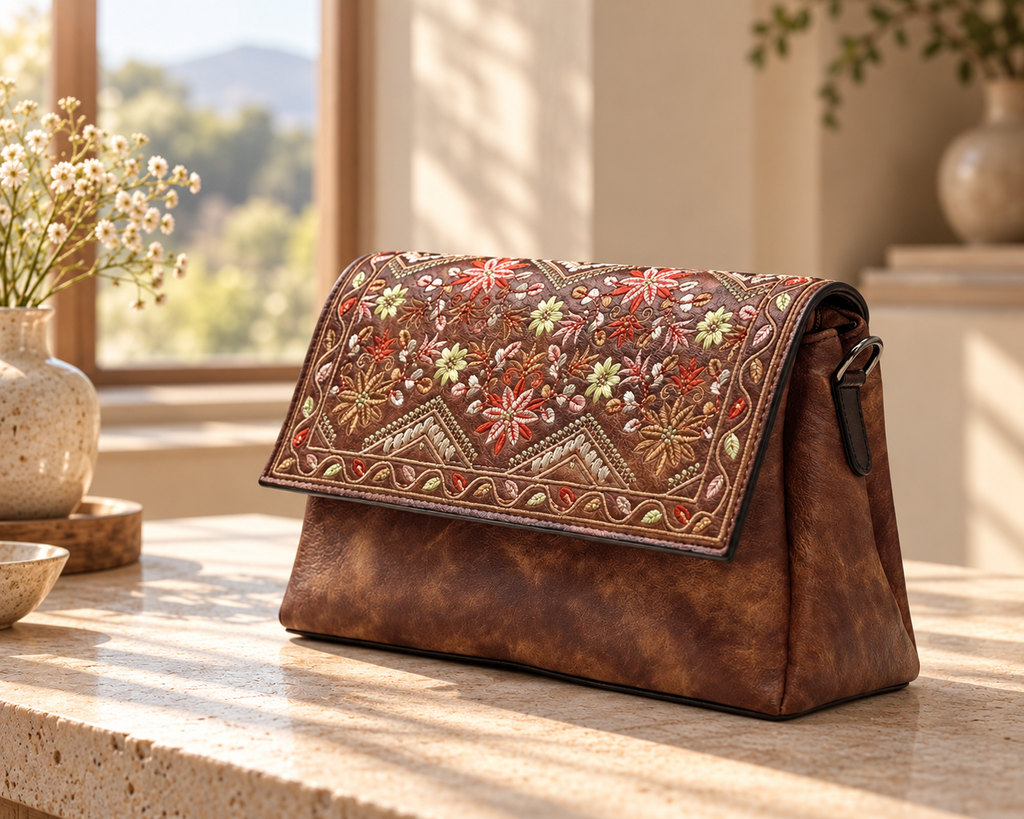Vanity Floral Sling Bag — Mocha Brown