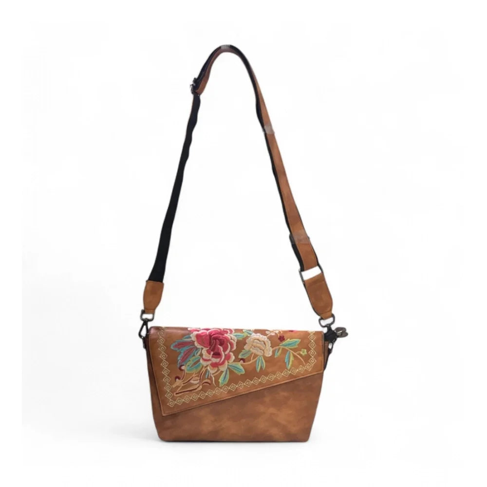 Vanity Facet Floral Sling Bag — Caramel Tan