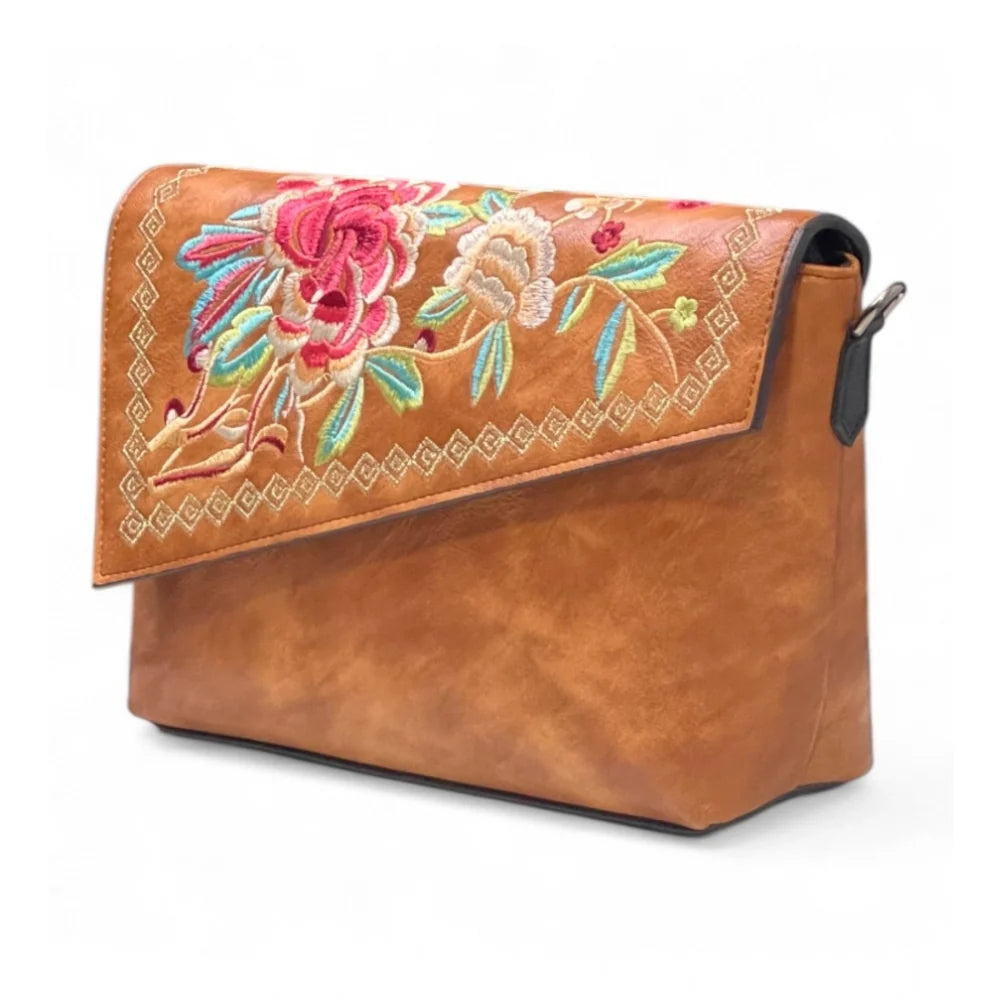 Vanity Facet Floral Sling Bag — Caramel Tan
