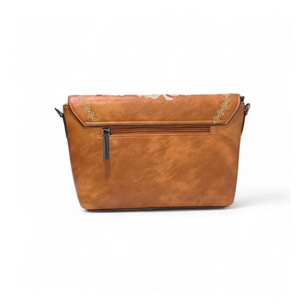 Vanity Facet Floral Sling Bag — Caramel Tan