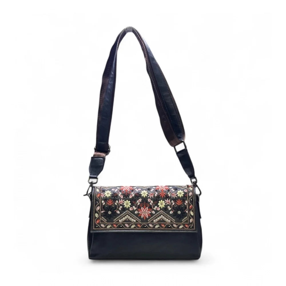 Vanity Floral Sling Bag — Midnight Black