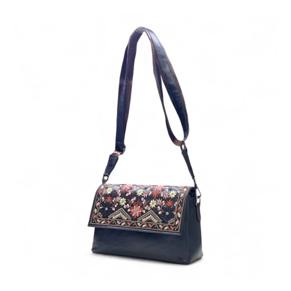 Vanity Floral Sling Bag — Midnight Black