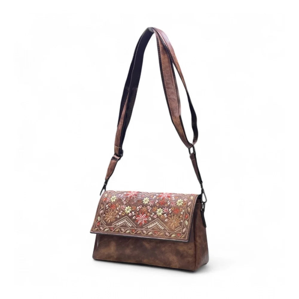 Vanity Floral Sling Bag — Mocha Brown