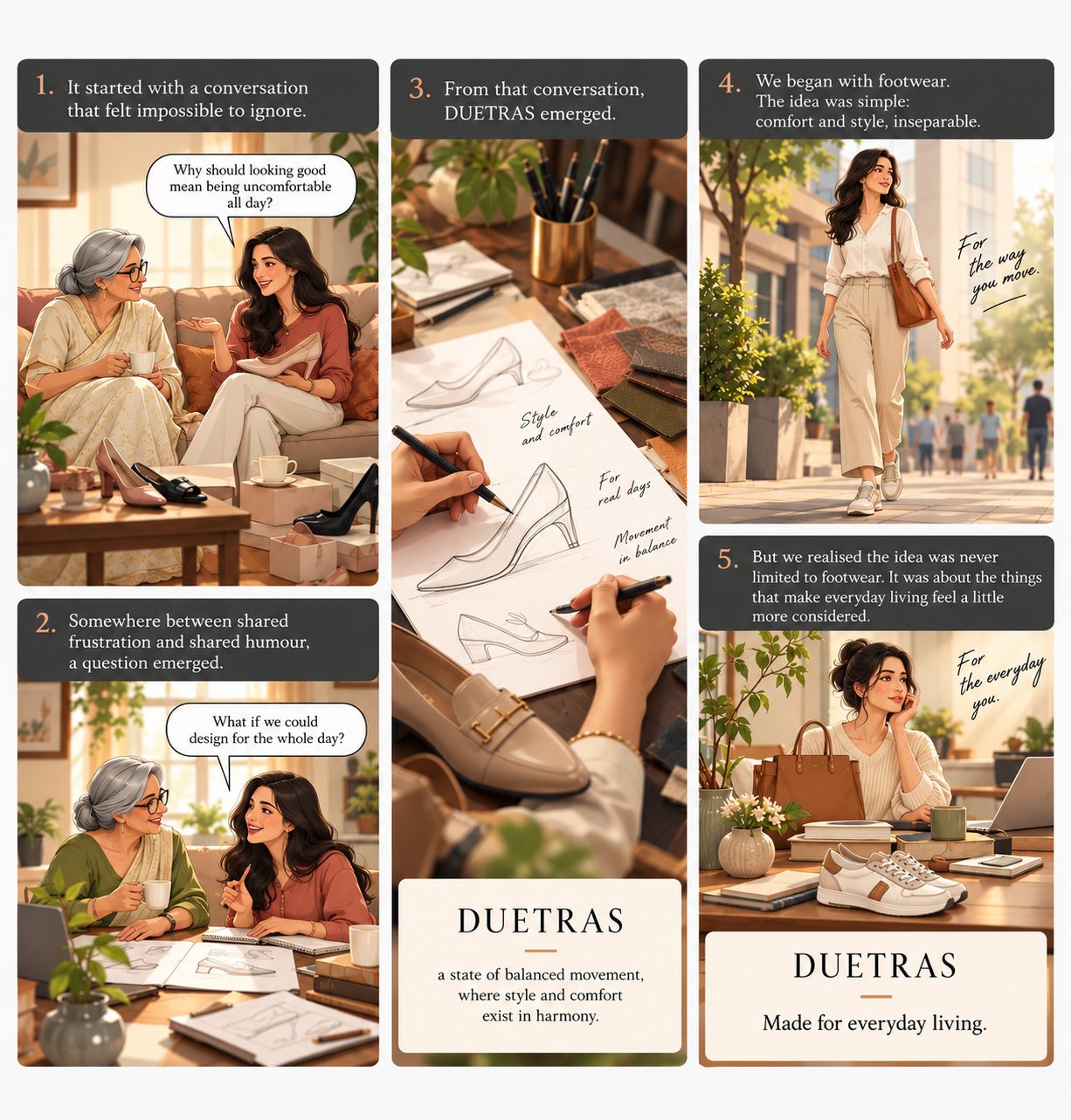 It started with a conversation. From that conversation Duetras emerged: comfort and style, inseparable, for the way you move and for the everyday.